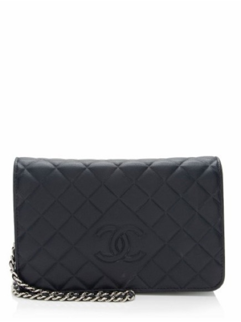 CHANEL Black Quilted Lambskin Crossbody Wallet with Chain
